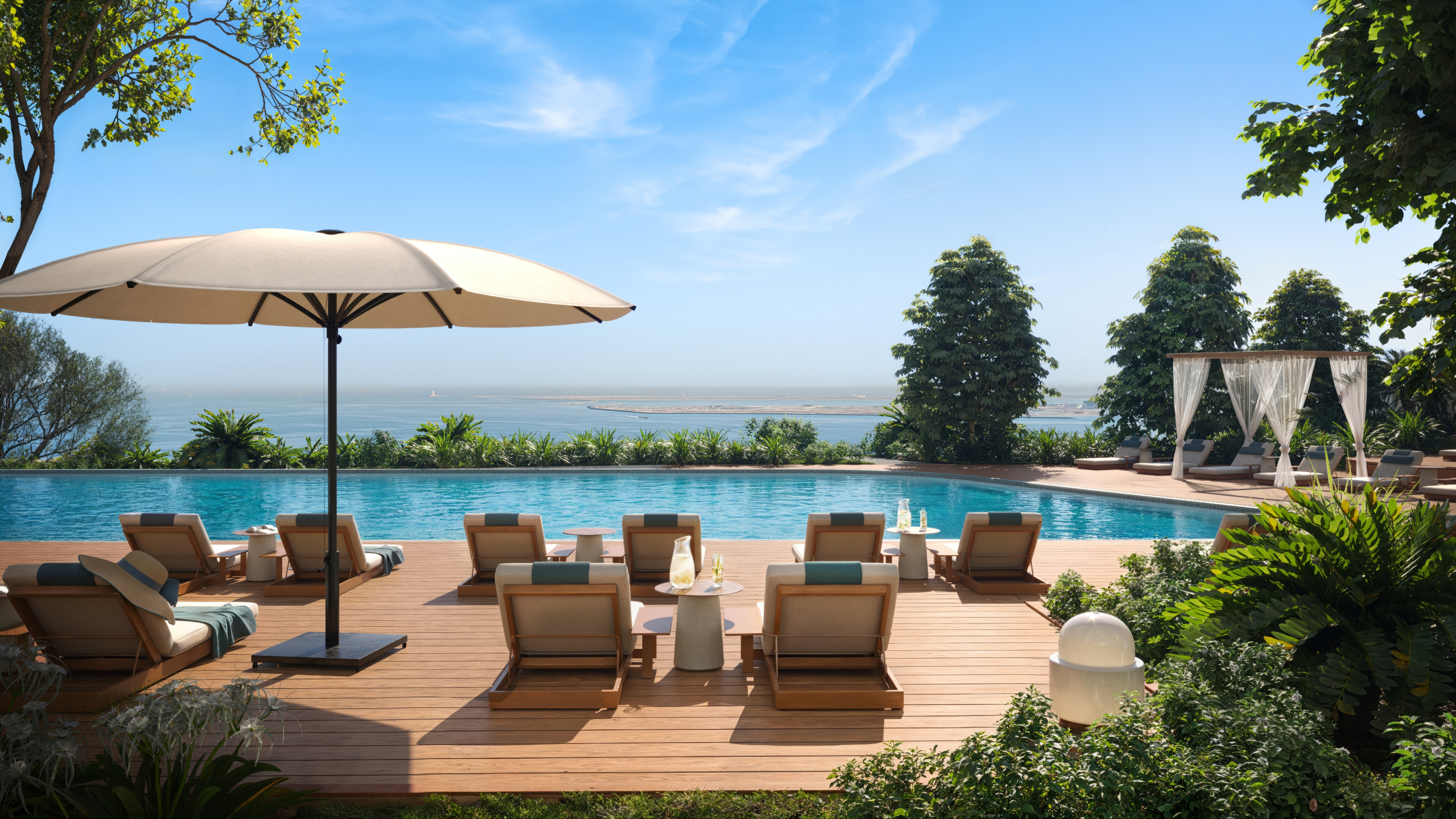 Unwind at the podium-level wet area and heated pool, enjoying panoramic views in a serene setting.